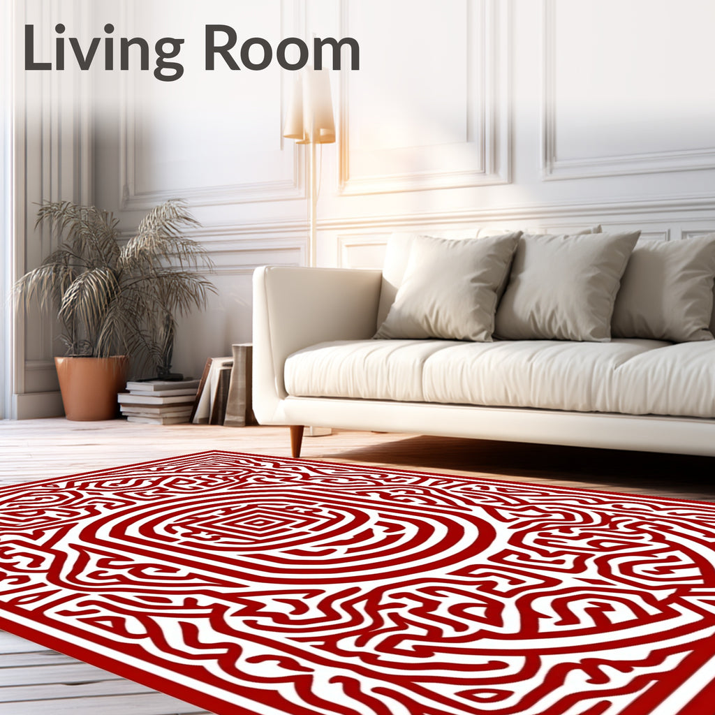 Crimson Labyrinthic Square Medallion Rug