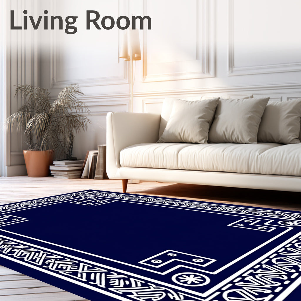 Navy White Geometric Celtic Border Rug