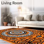 Vibrant Orange Black Mandala Medallion Rug