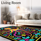 Vibrant Yellow Octopus Floral Arrangement Rug