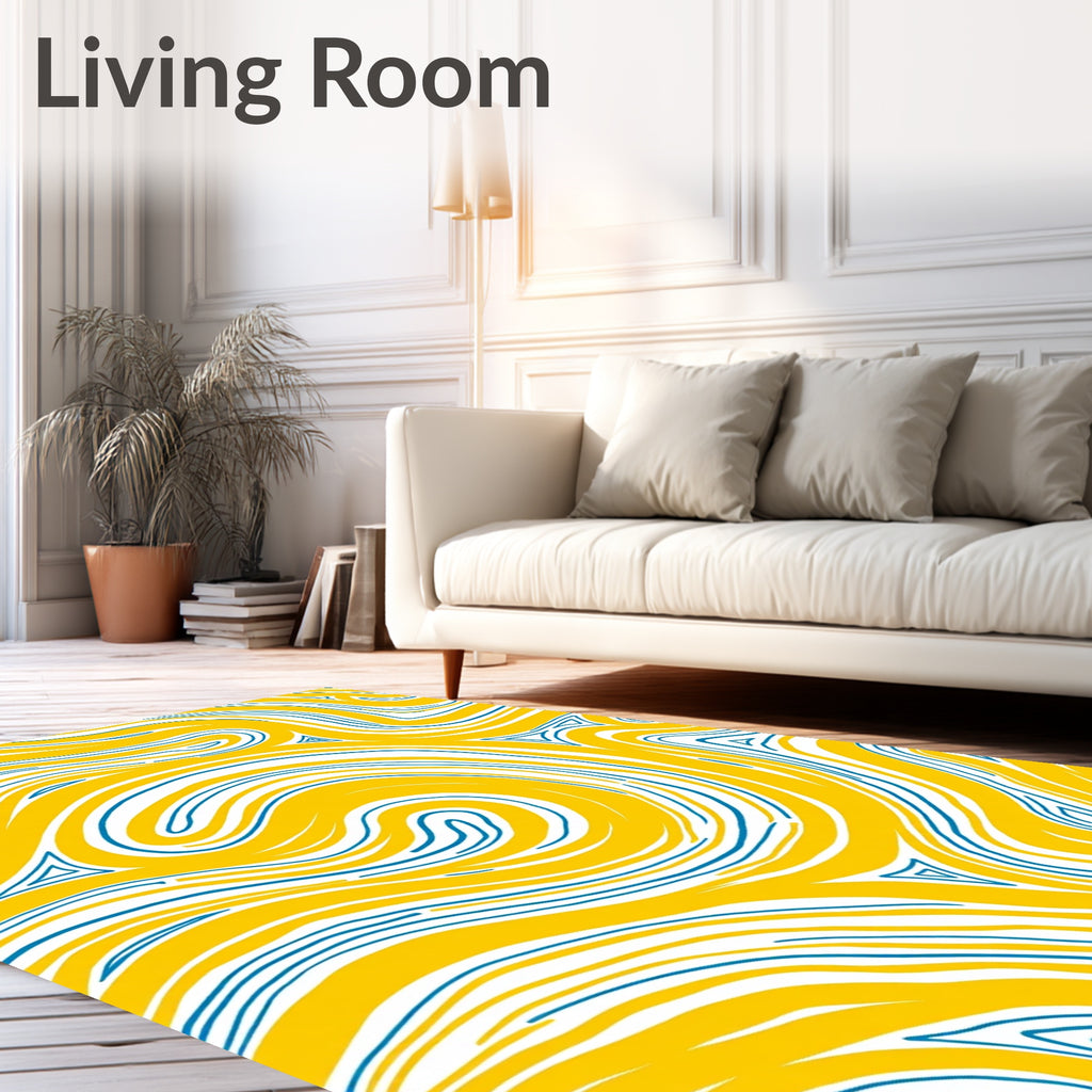 Golden Blue Swirling River Rug