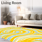 Golden Blue Swirling River Rug
