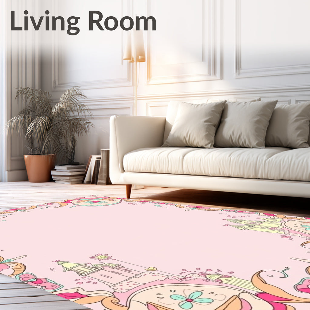Whimsical Pastel Castle Garden Frame Rug