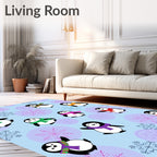 Cute Winter Penguins Snowflakes Background Rug