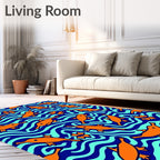 Orange Fish Blue Wavy Ocean Rug
