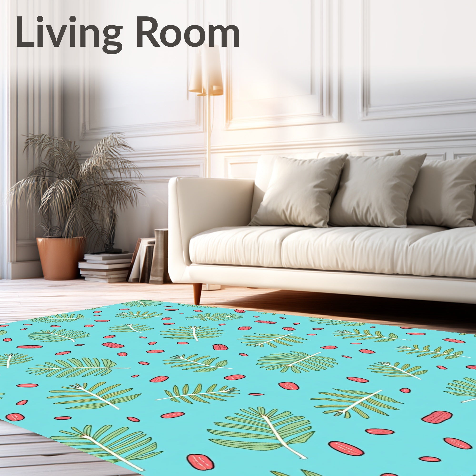 Aqua Green Leaf Scattered Pods Rug