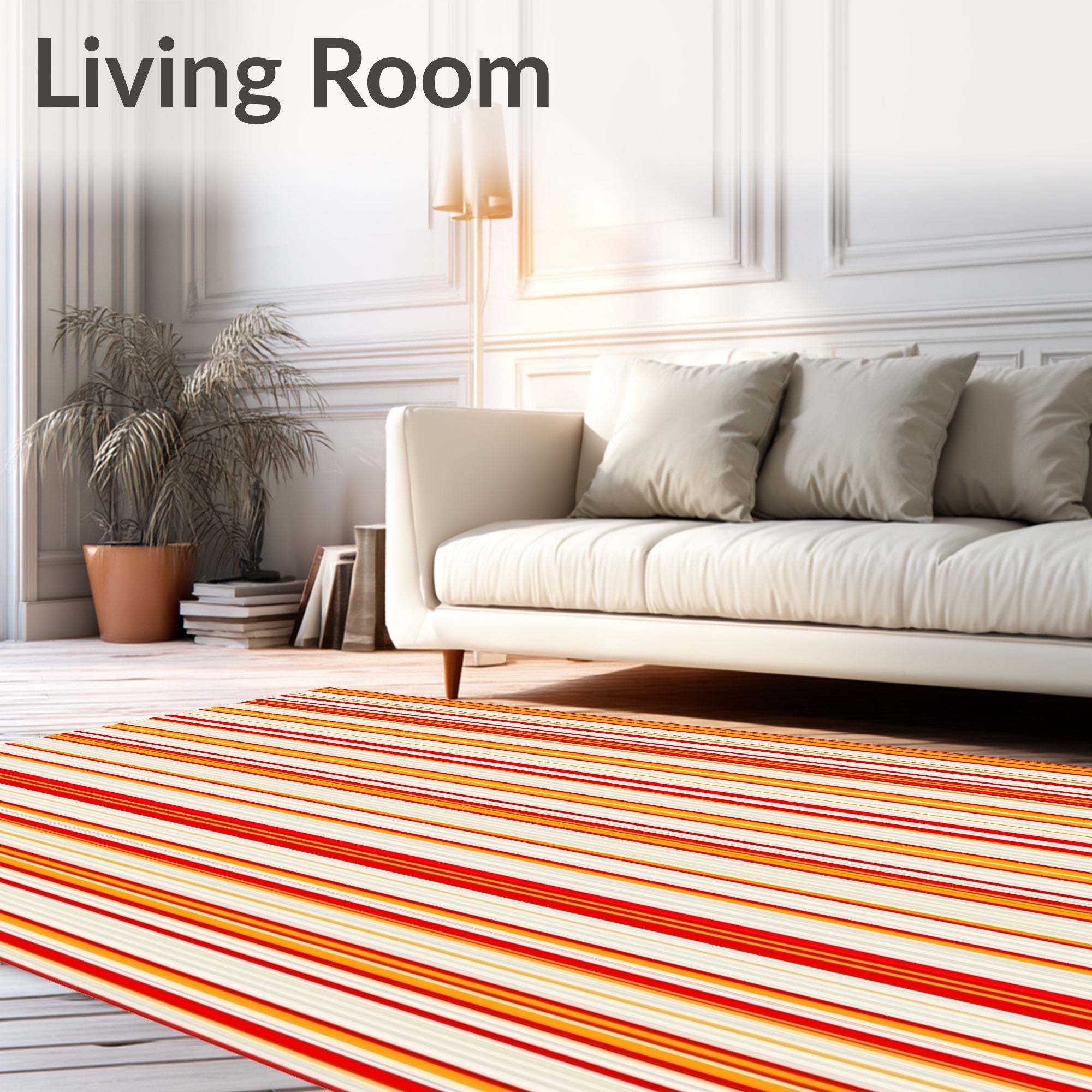 Vibrant Orange Red Stripe Collection Rug