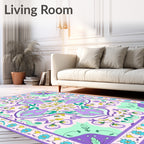 Pastel Purple Floral Medallion Border Rug