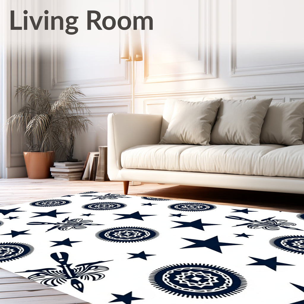 Stars and Floral Medallion Navy Rug