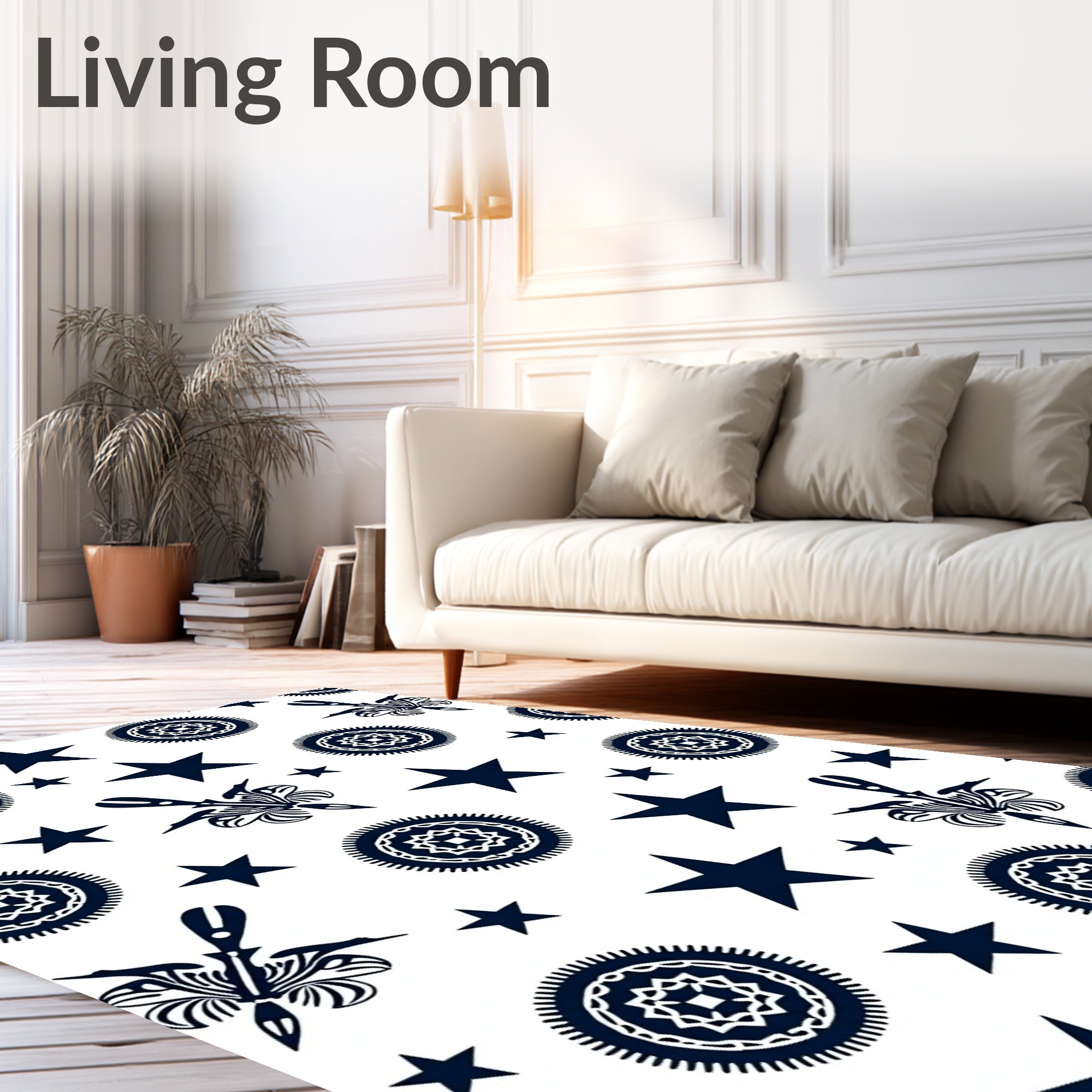 Stars and Floral Medallion Navy Rug