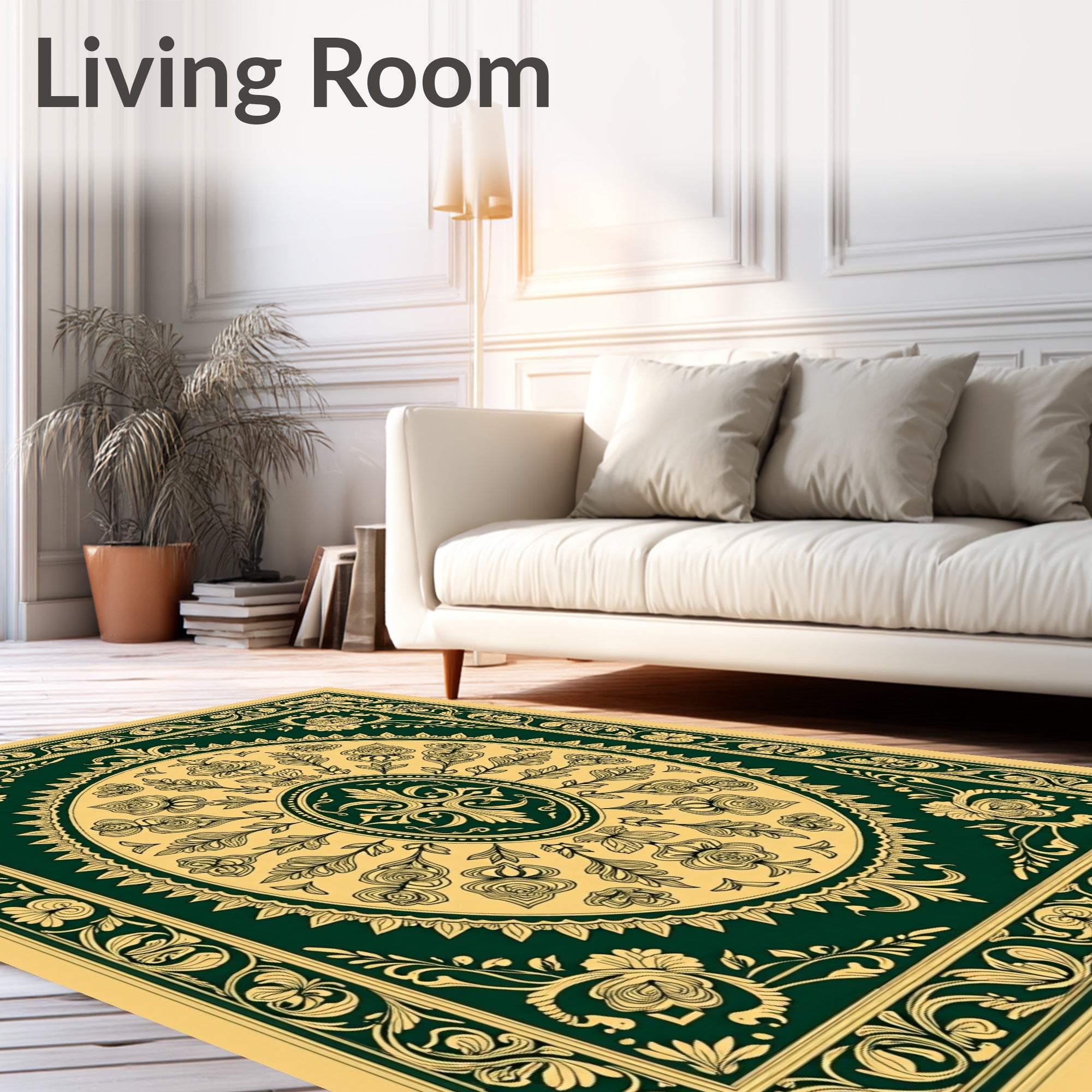 Emerald Gold Floral Border Medallion Rug