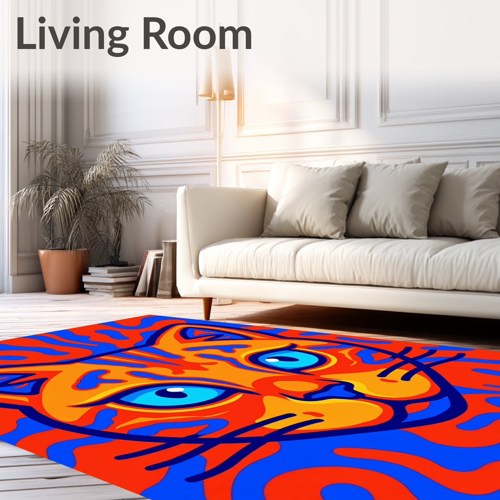 Vibrant Orange Blue Cat Psychedelic Swirl Rug