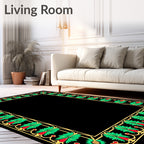 Ornate Green Gold Floral Border Rug