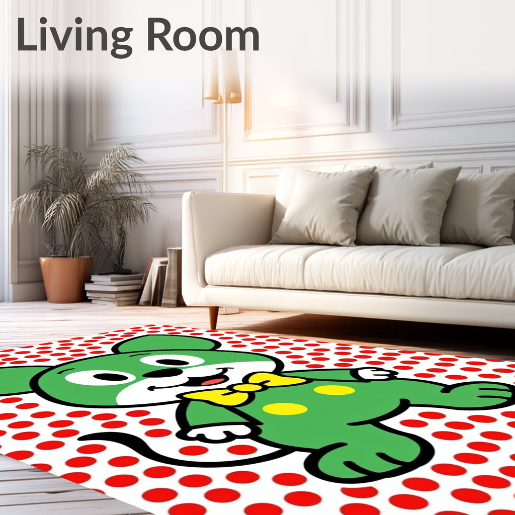 Green Mouse Yellow Bow Red Dots Rug