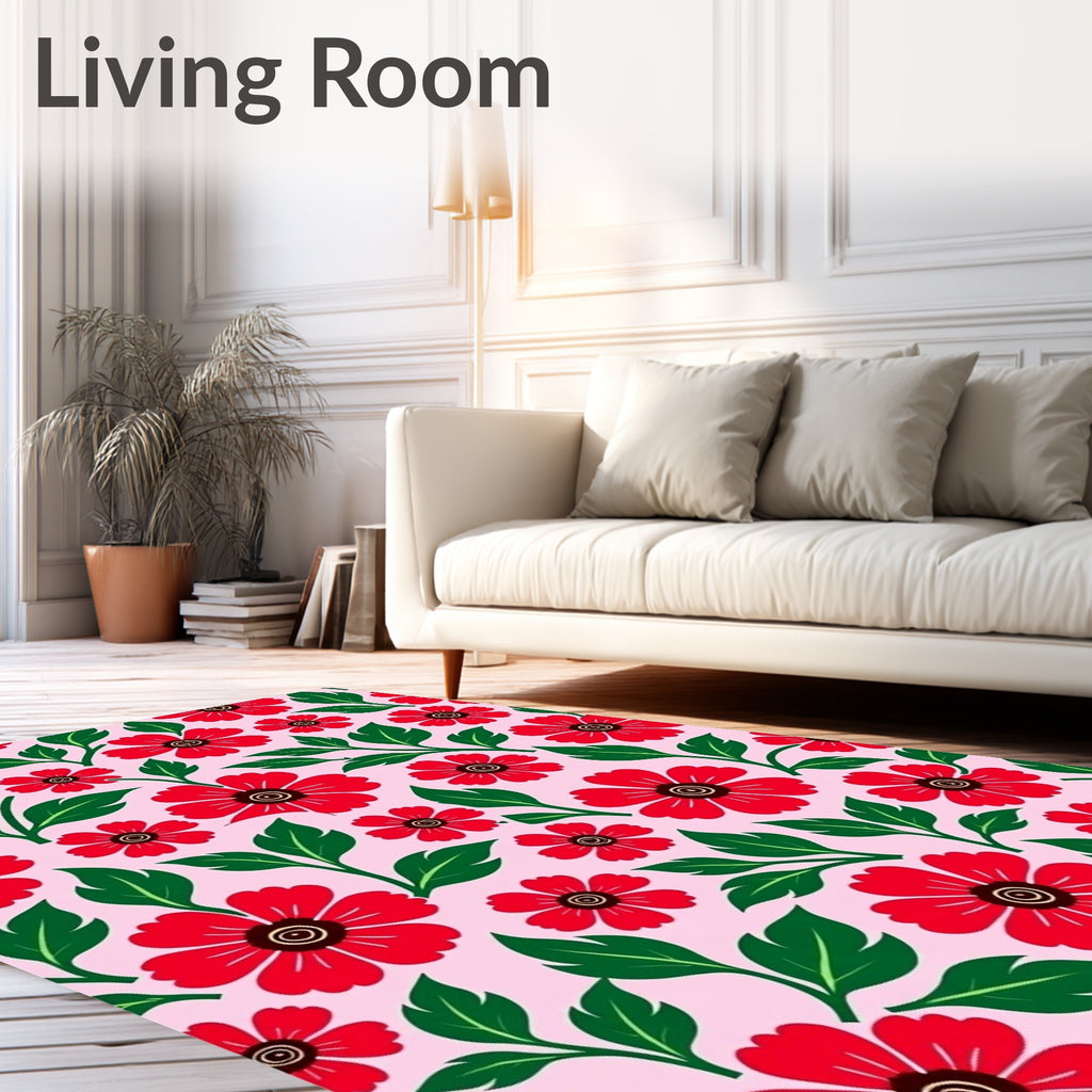 Crimson Red Flora Garden On Pink Rug