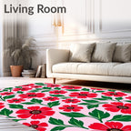 Crimson Red Flora Garden On Pink Rug
