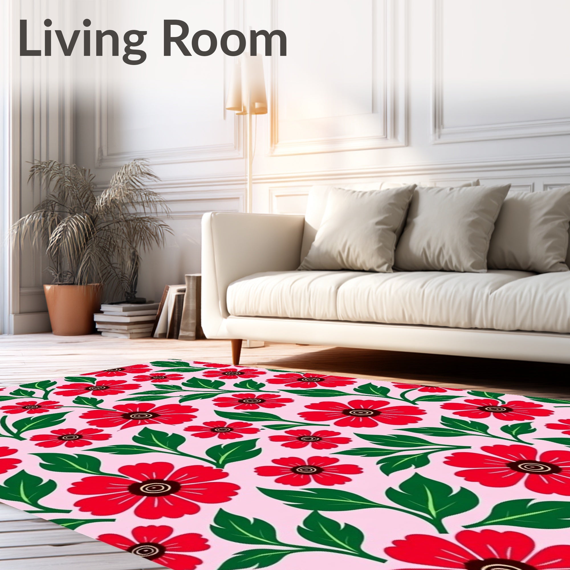Crimson Red Flora Garden On Pink Rug