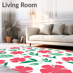 Coral Pink Floral Branches Rug
