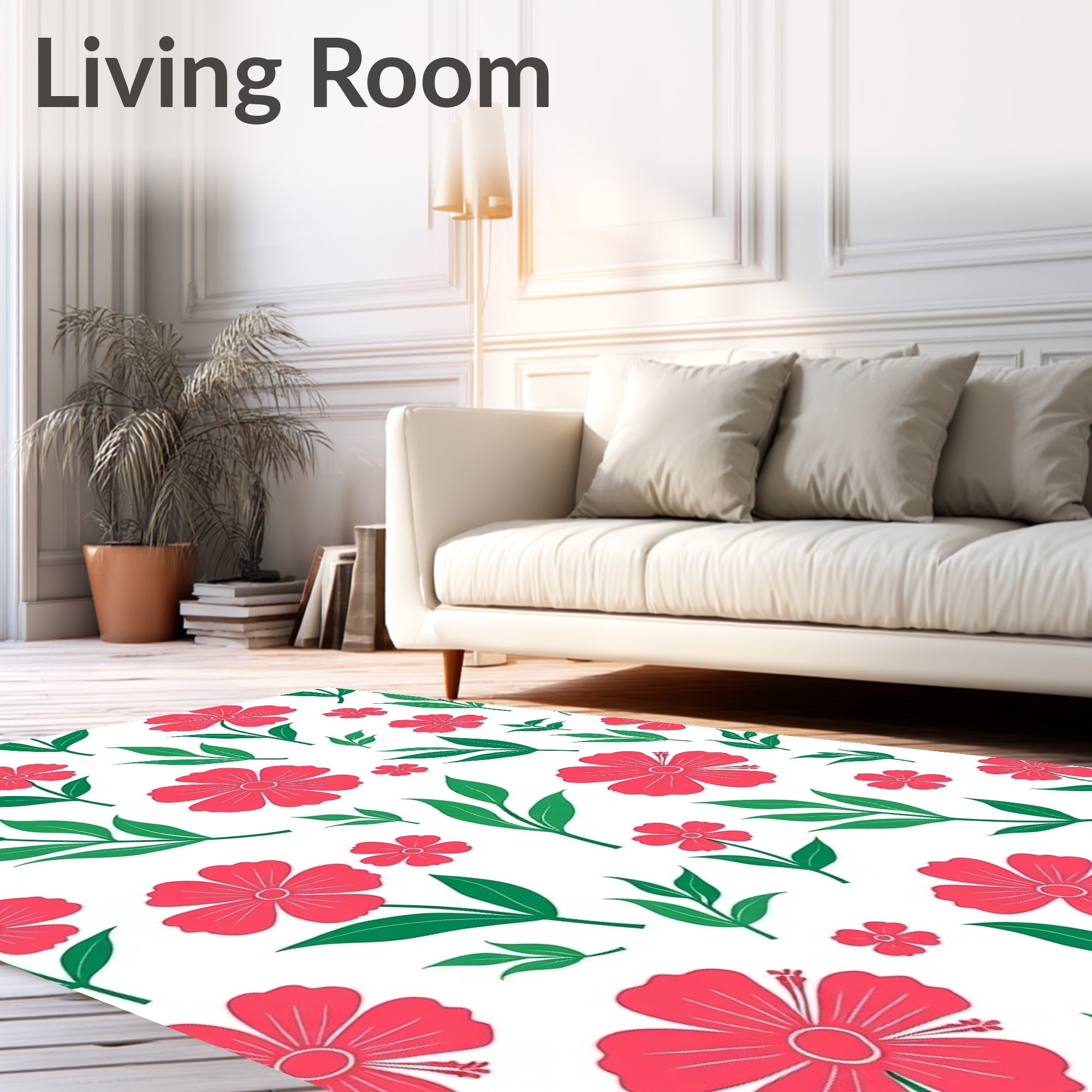 Coral Pink Floral Branches Rug