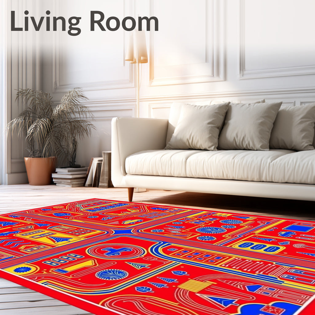 Red Yellow Blue Cityscape Town Map Rug