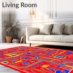 Red Yellow Blue Cityscape Town Map Rug