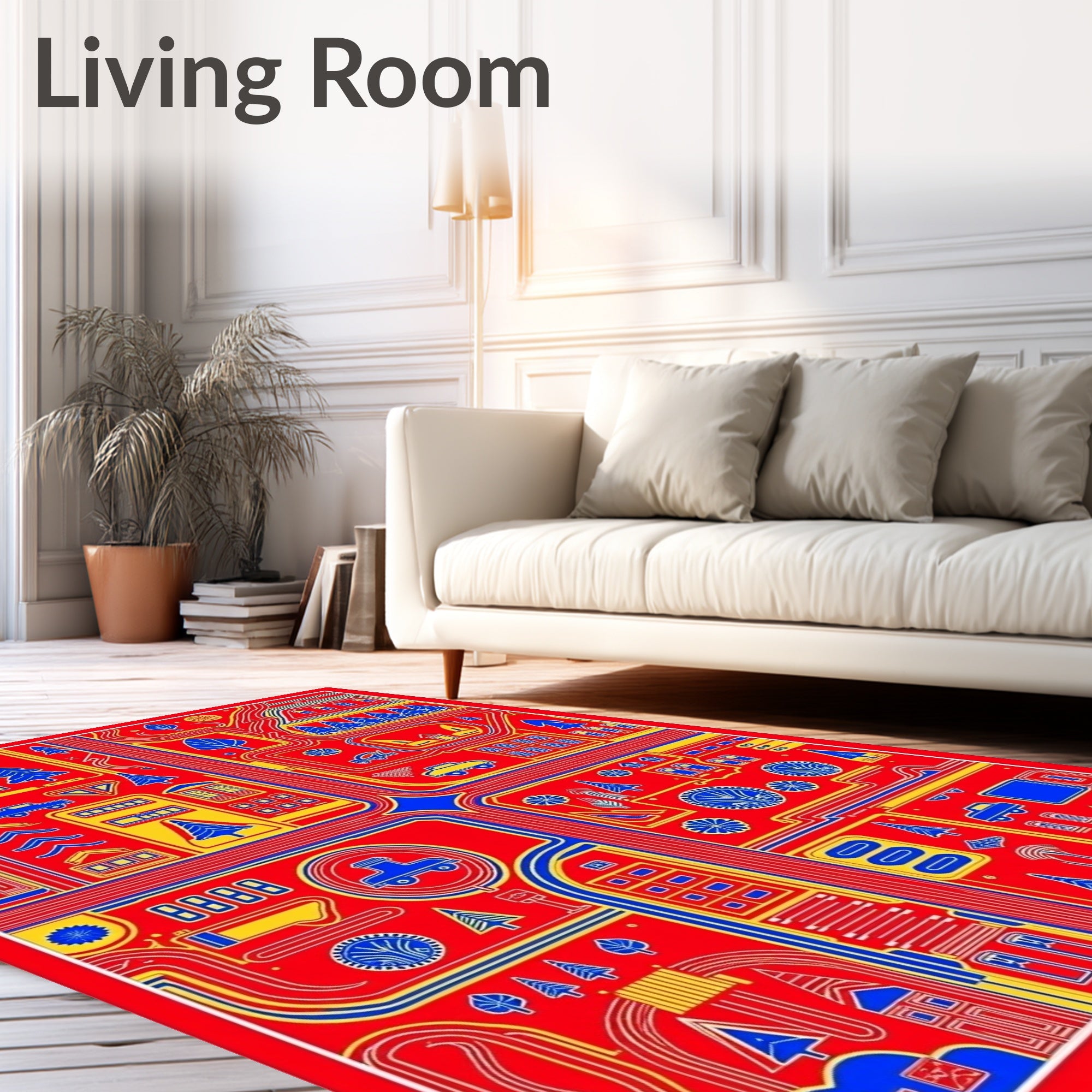 Red Yellow Blue Cityscape Town Map Rug