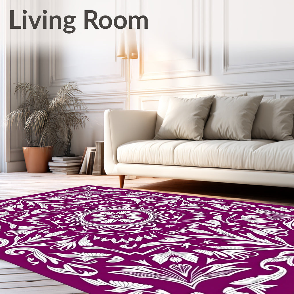 Rich Plum Floral Mandala Arrangement Rug