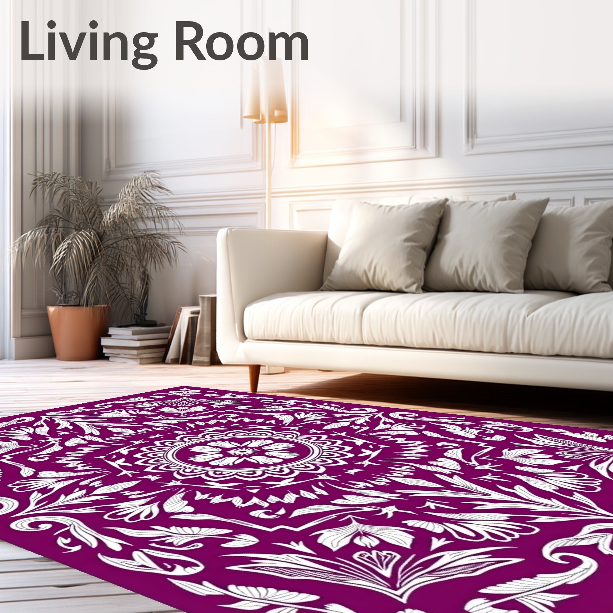 Rich Plum Floral Mandala Arrangement Rug