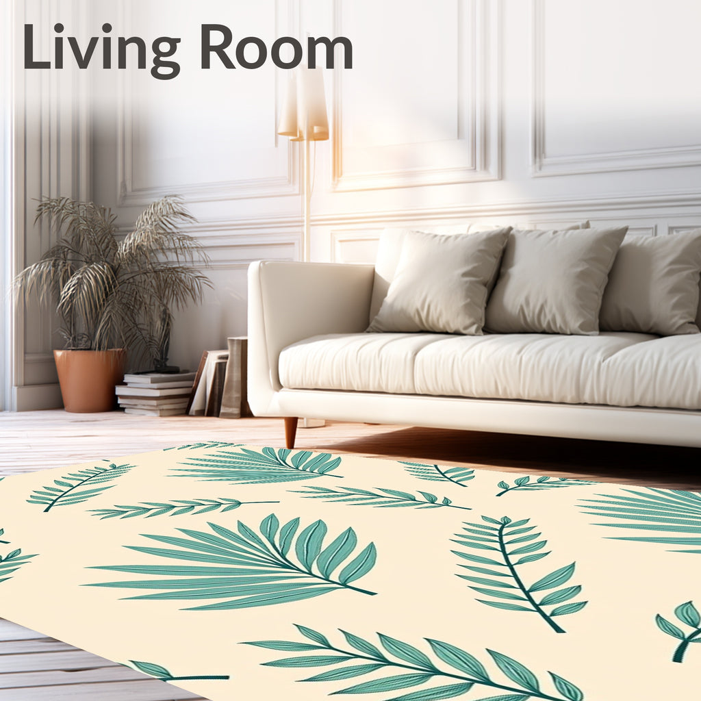 Teal Tropical Palm Leaf Arrangement Rug