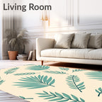 Teal Tropical Palm Leaf Arrangement Rug