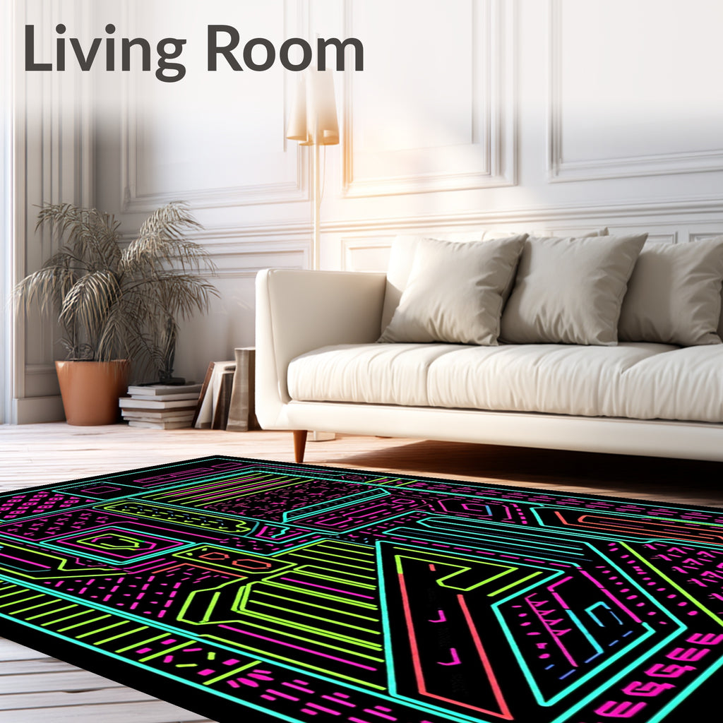 Cyberpunk Neon Abstract Circuit Board Rug