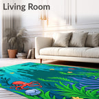 Oceanic Cartoon Castle and Sea Creatures Rug