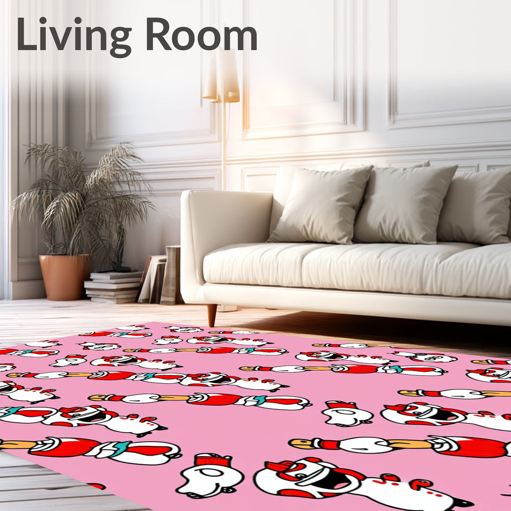 Playful White Red Cartoon Character Arrangement Rug