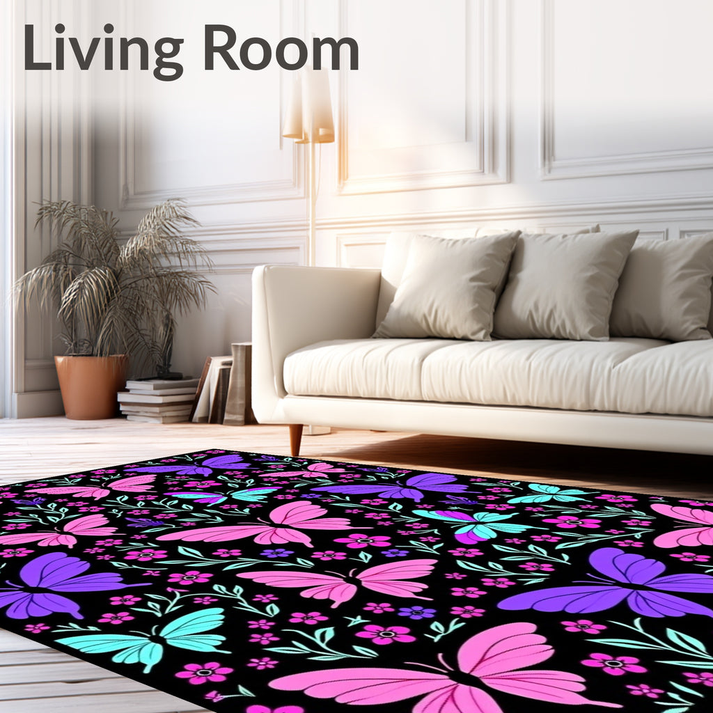 Vibrant Pink Purple Butterfly Garden Rug