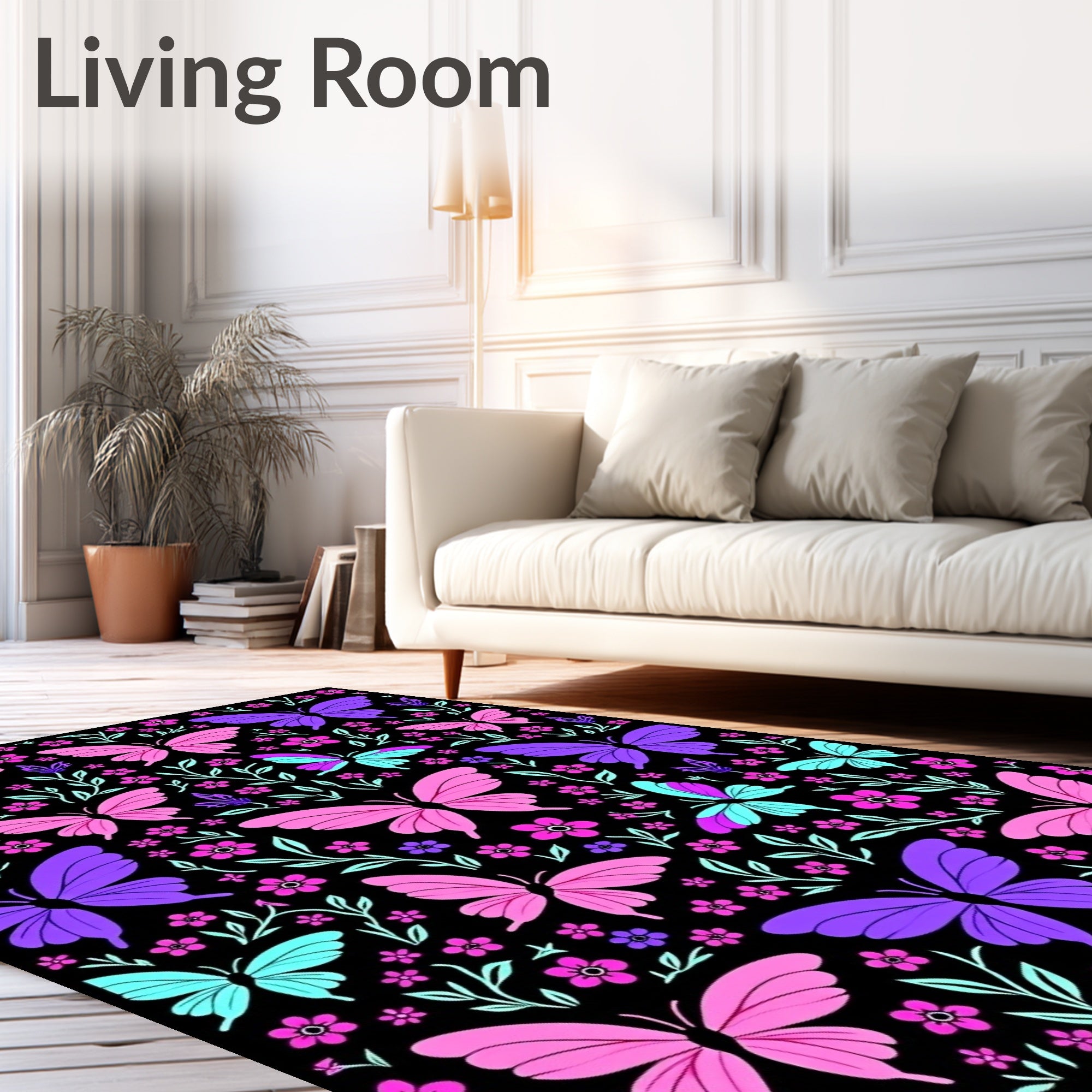 Vibrant Pink Purple Butterfly Garden Rug