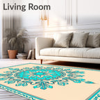 Turquoise Floral Medallion Border Rug