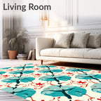 Teal Blobs Red Swirls Floral Rug
