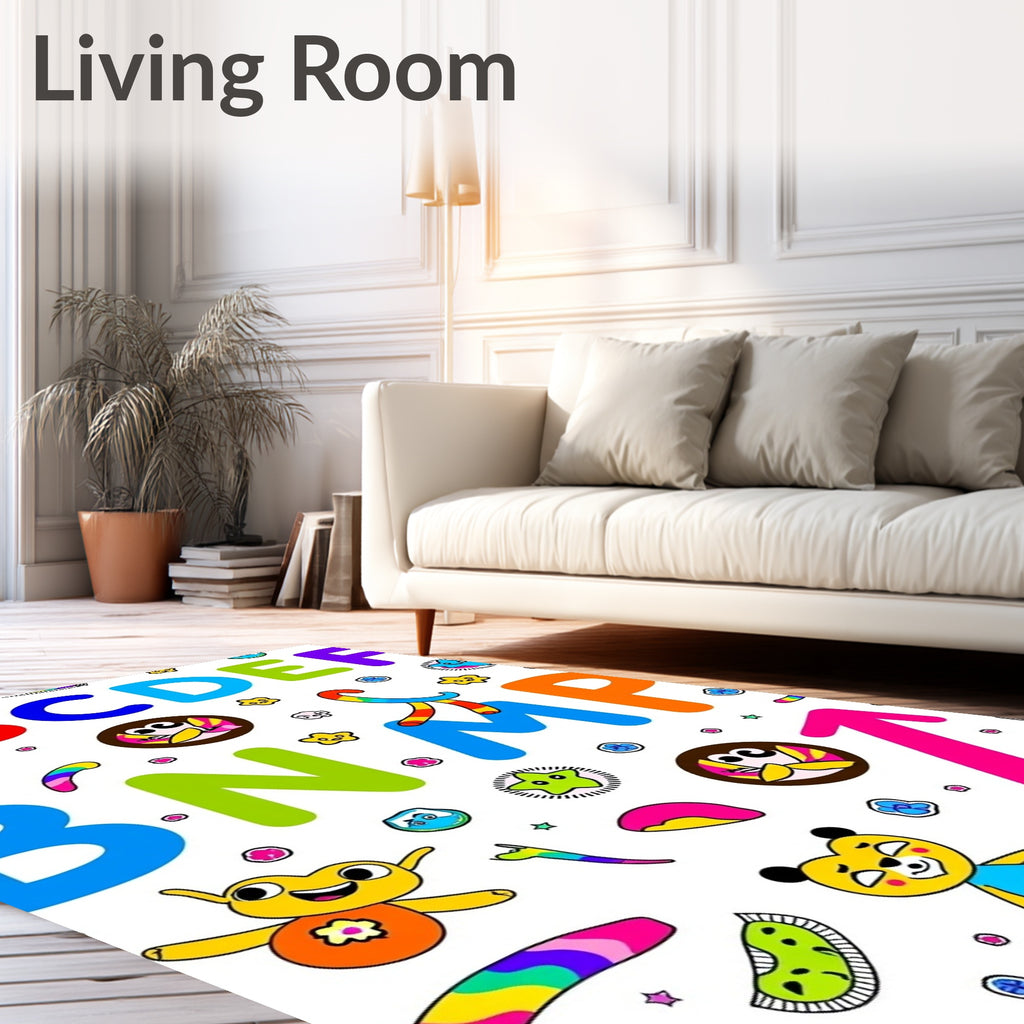 Bold Alphabet and Cute Animal Characters Rug