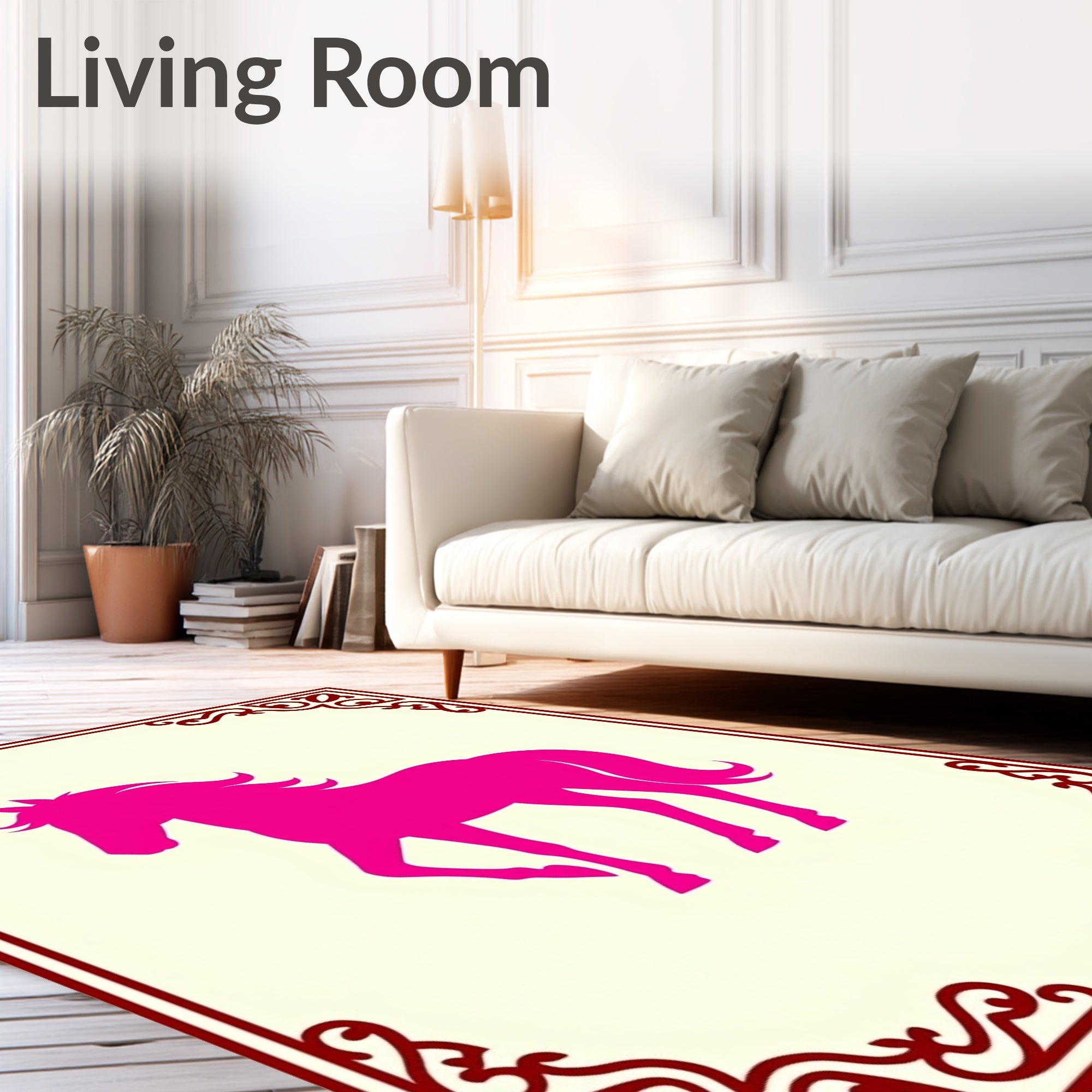 Vibrant Magenta Galloping Horse Art Rug