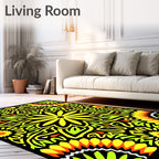 Vibrant Yellow Green Floral Mandala Rug