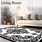 Black White Traditional Medallion Scroll Rug