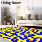 Bold Blue Abstract Shapes Yellow Background Rug