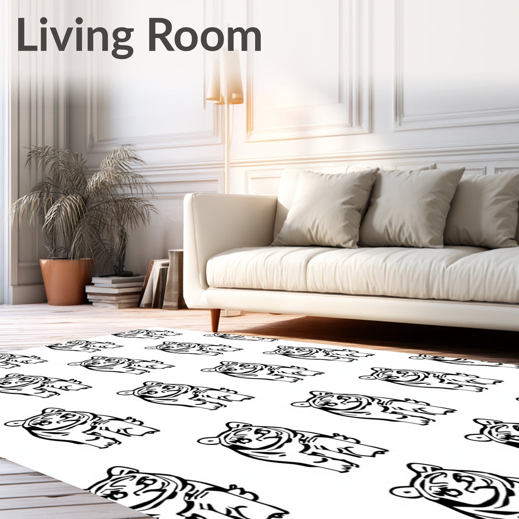 Playful Tiger Cub Silhouette Repeating Pattern Rug