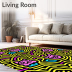 Pink Cat Maze Yellow Line Art Rug