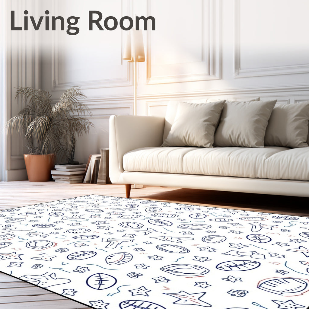 Whimsical Starburst Doodle Sporty Shapes Rug