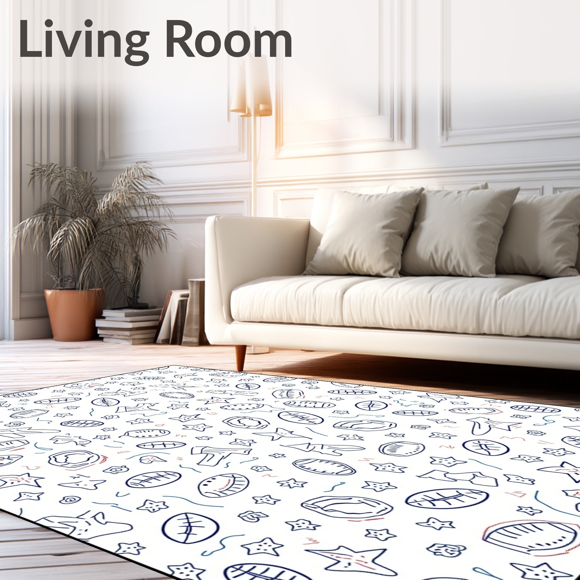 Whimsical Starburst Doodle Sporty Shapes Rug