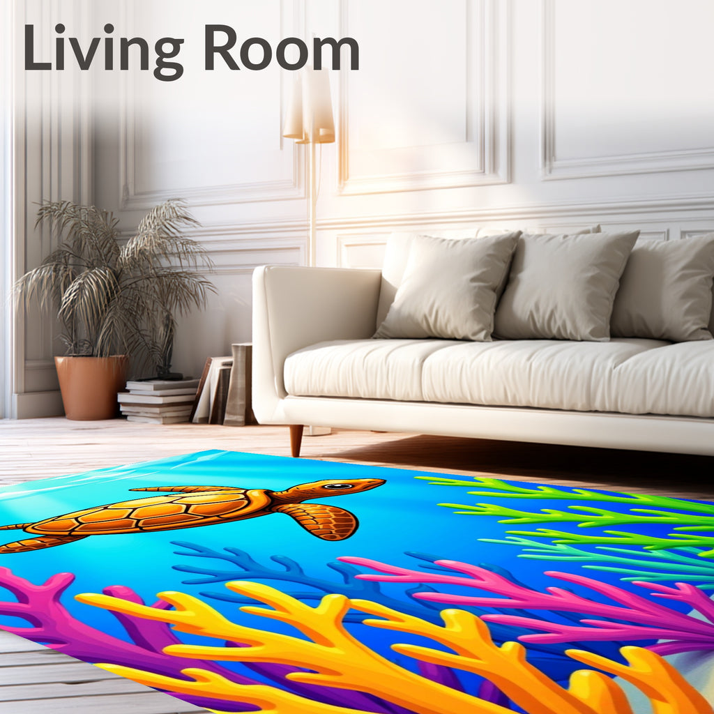 Vibrant Orange Turtle Coral Reef Rug