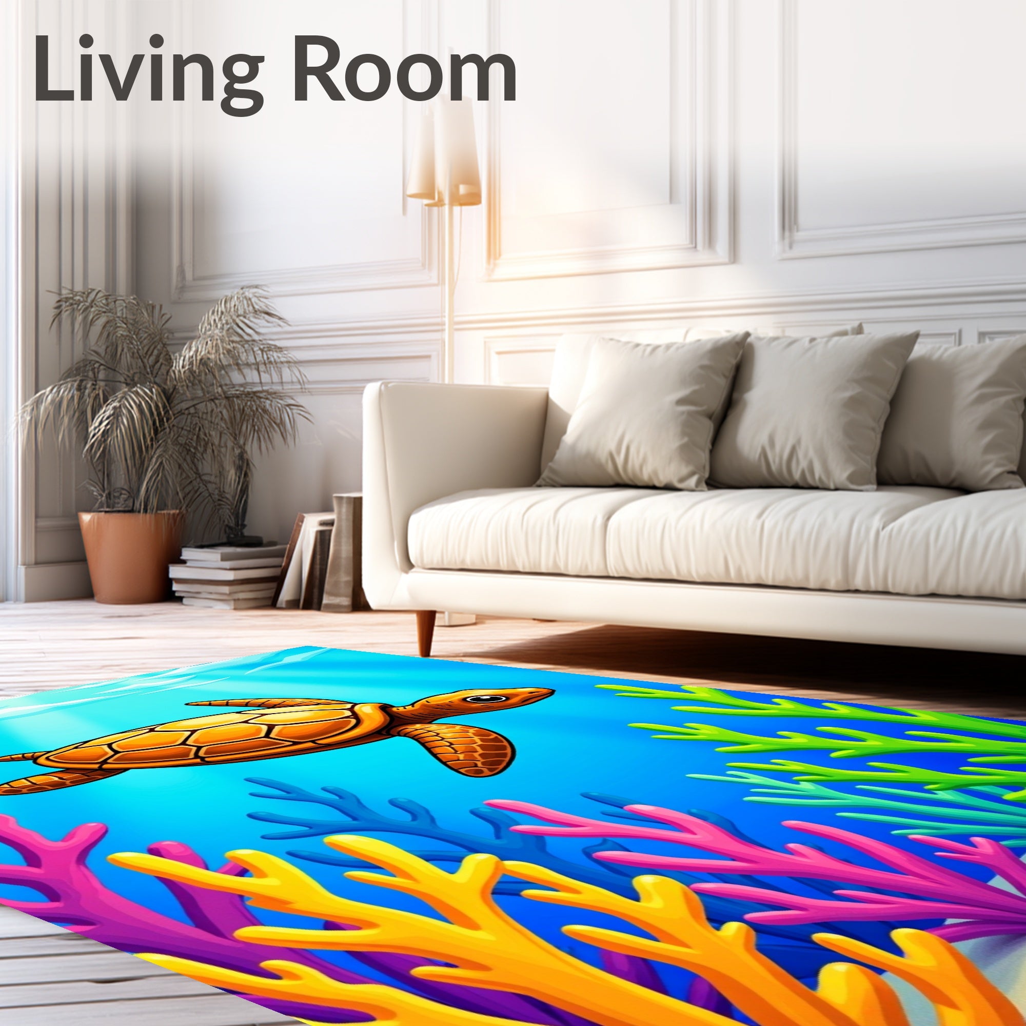 Vibrant Orange Turtle Coral Reef Rug