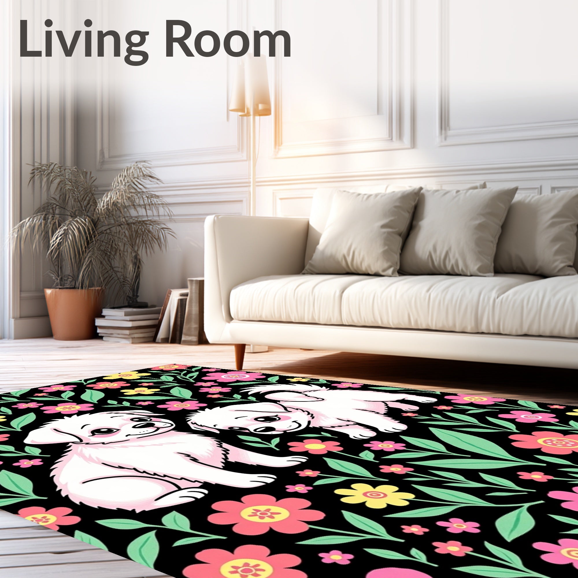 Cute Puppies Pink Flower Garden Rug