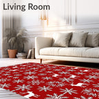 Red White Reindeer Snowflake Repeat Rug